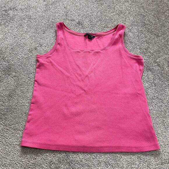 Lands' End Basic Tank Top Womens Medium Solid Pink Round Neck Ribbed Knit Casual - Picture 1 of 12